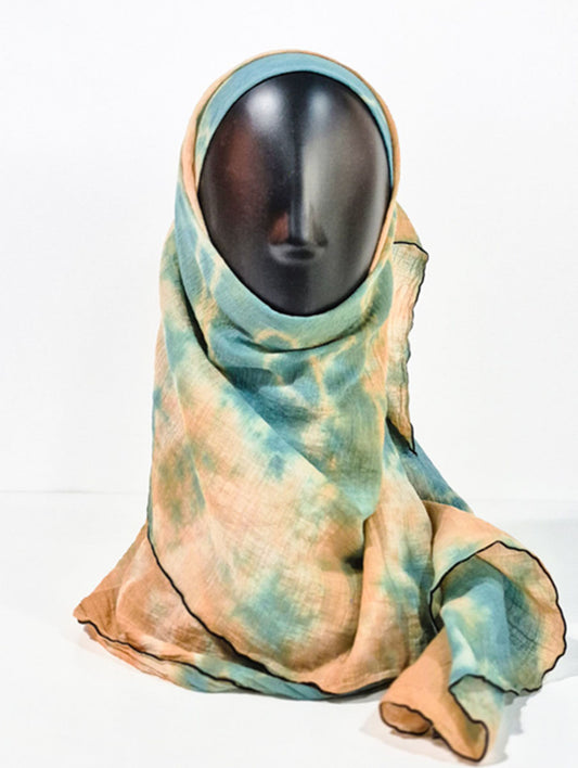 Orange and Green Pattern Inspired Silk Kimono x Hijab