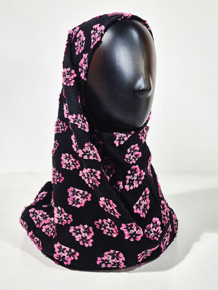 Black and Pink Floral Inspired Silk Kimono x Hijab