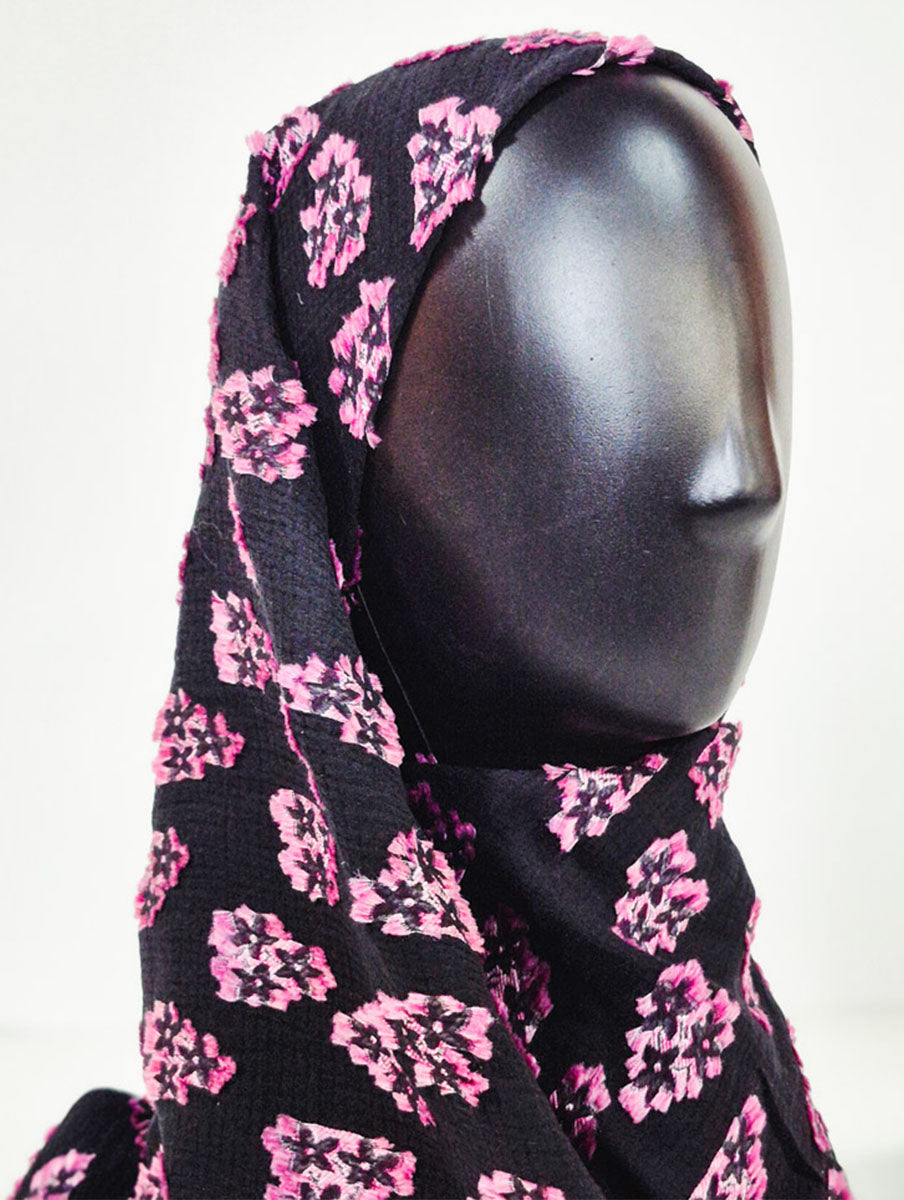 Black and Pink Floral Inspired Silk Kimono x Hijab