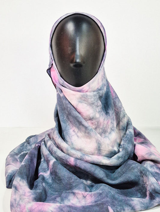 Blue Gray and Pink Pattern Silk Kimono x Hijab