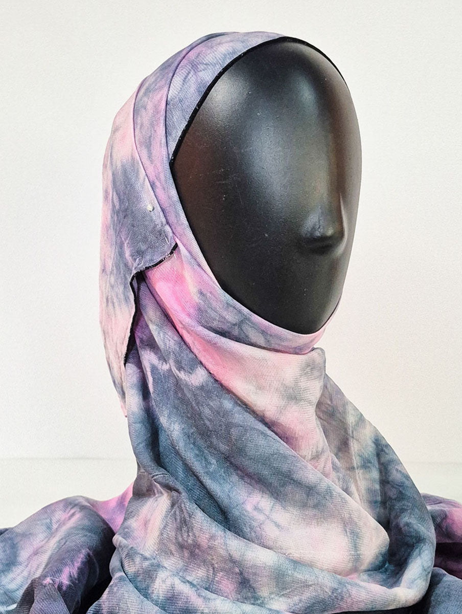 Blue Gray and Pink Pattern Silk Kimono x Hijab