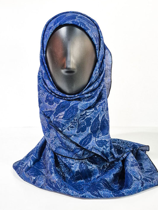 Navy Blue Floral Inspired Silk Kimono x Hijab