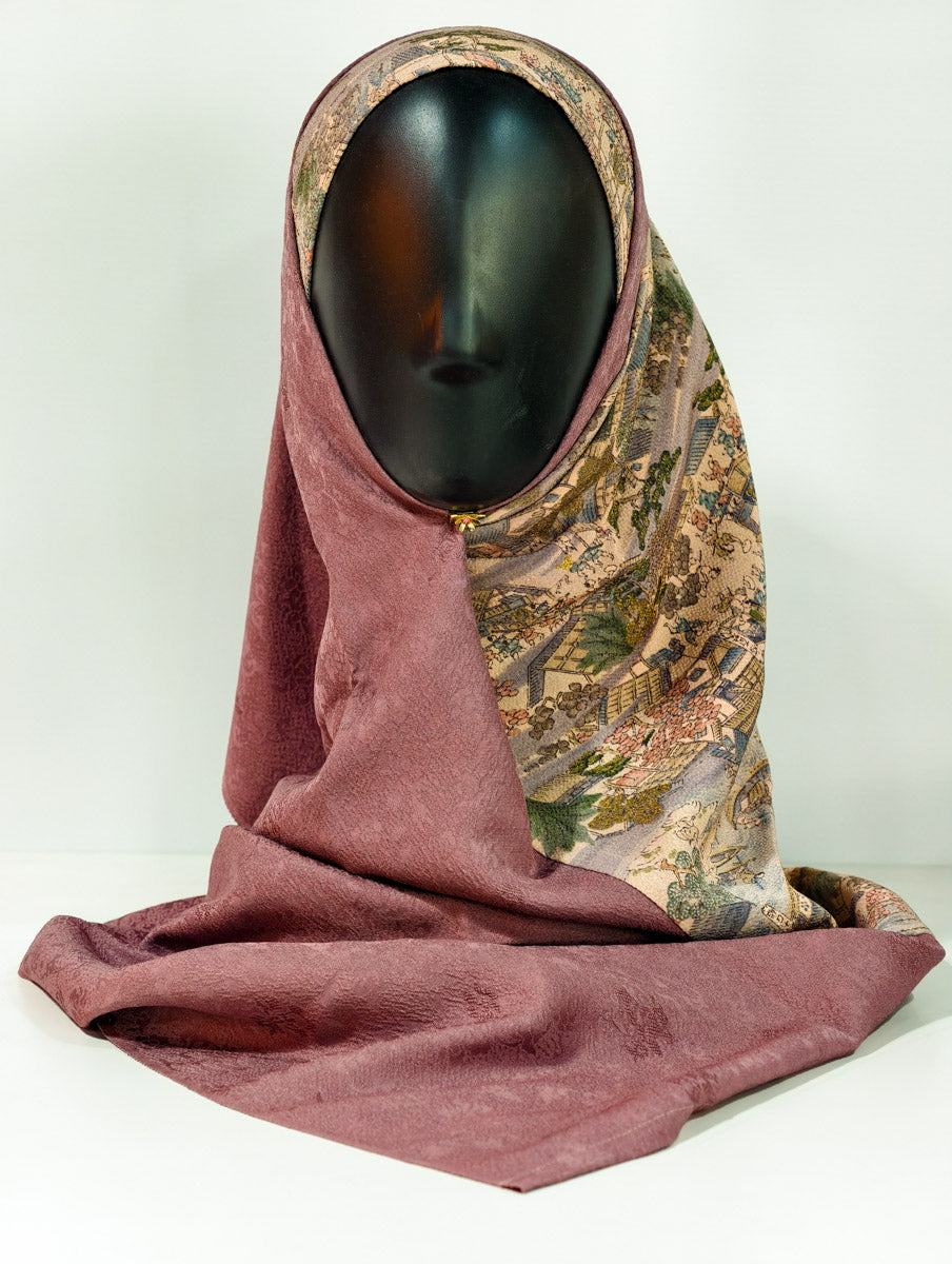 Brown and Gold Flower Theme Kimono x Hijab