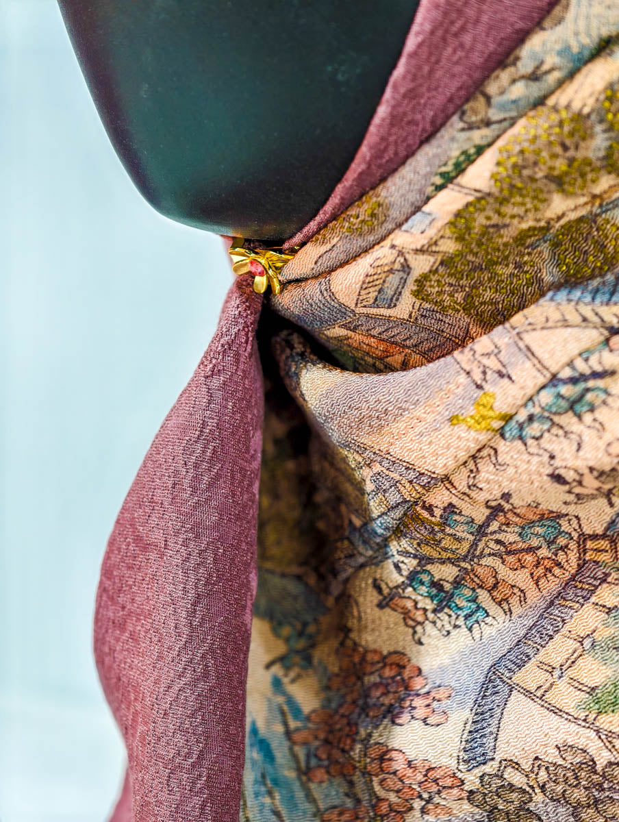 Brown and Gold Flower Theme Kimono x Hijab