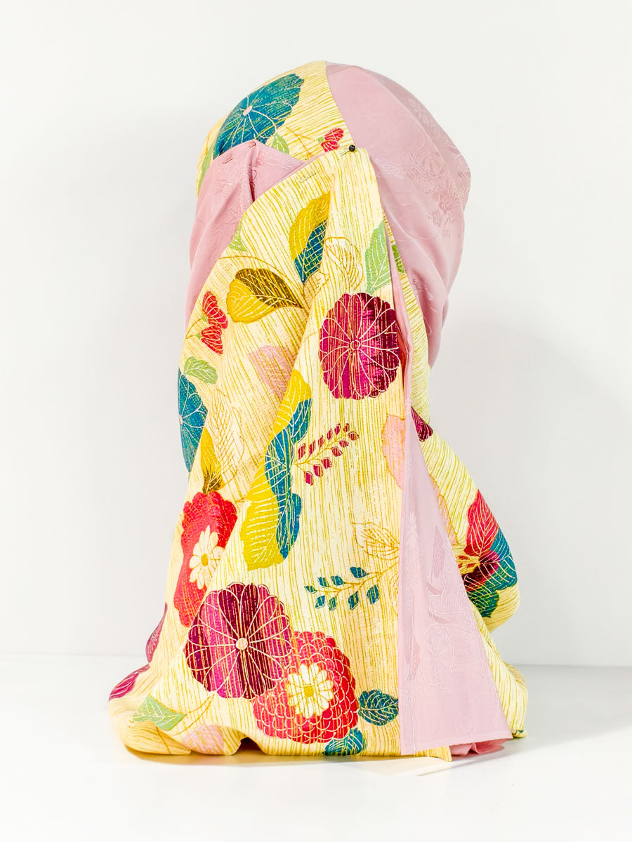 Pink and Yellow Floral Silk Kimono x Hijab