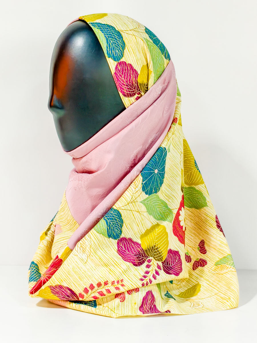 Pink and Yellow Floral Silk Kimono x Hijab