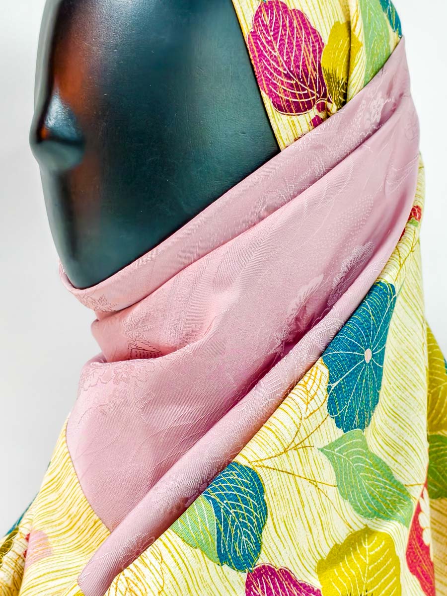 Pink and Yellow Floral Silk Kimono x Hijab