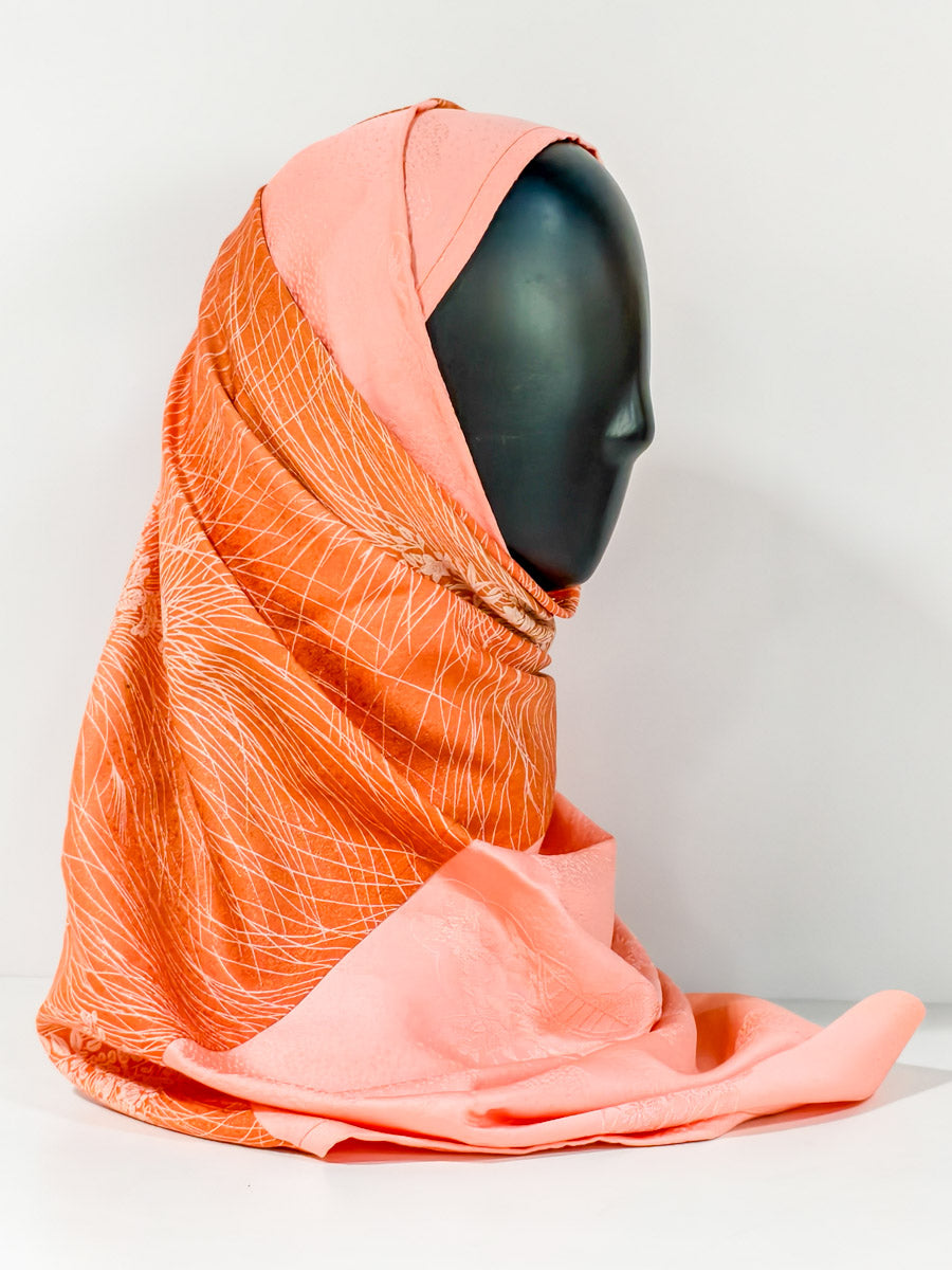 Orange Geometric Floral Silk Kimono x Hijab