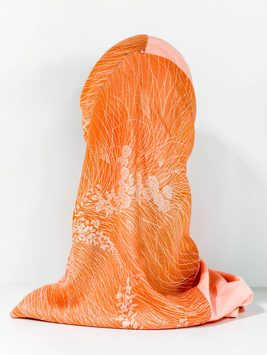 Orange Geometric Floral Silk Kimono x Hijab