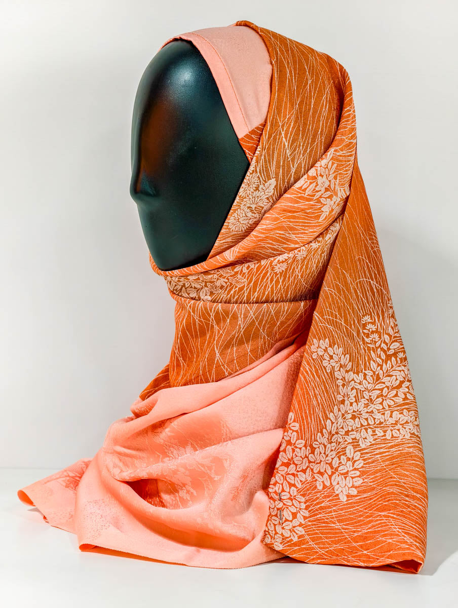 Orange Geometric Floral Silk Kimono x Hijab