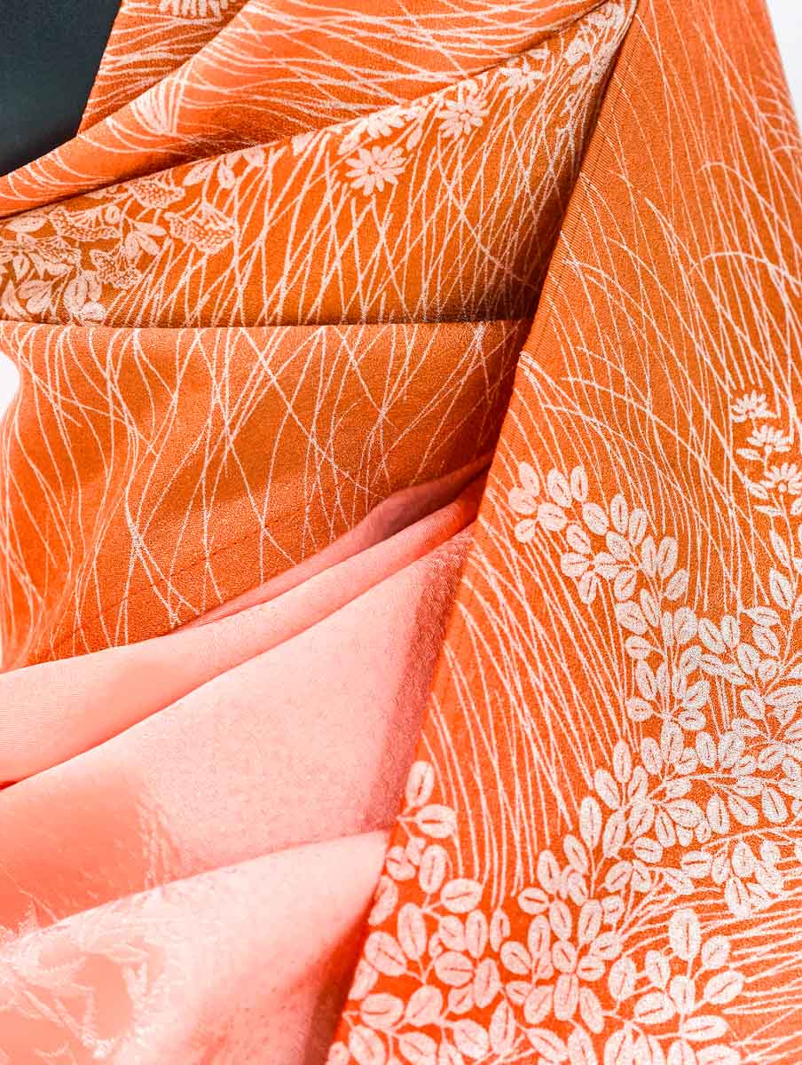 Orange Geometric Floral Silk Kimono x Hijab
