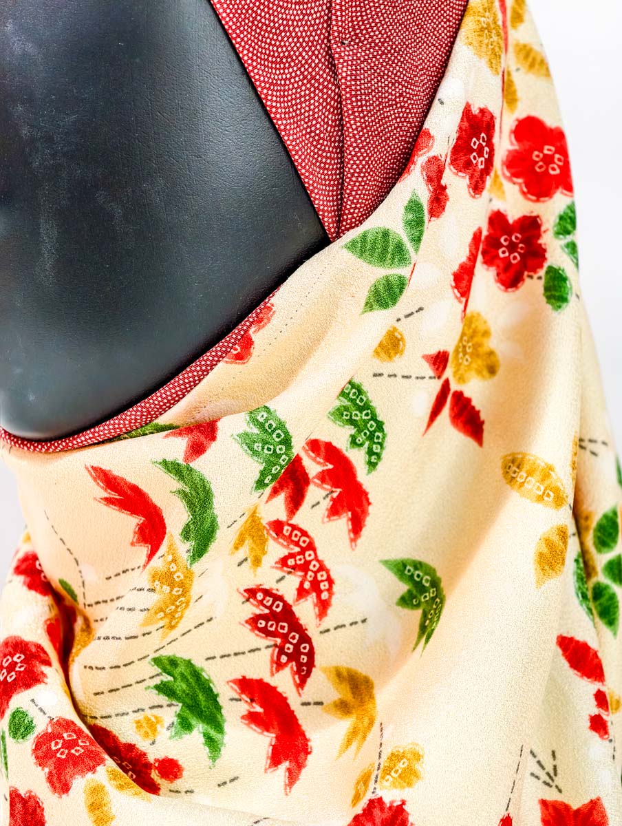 Peach and Red Floral Theme Silk Kimono x Hijab