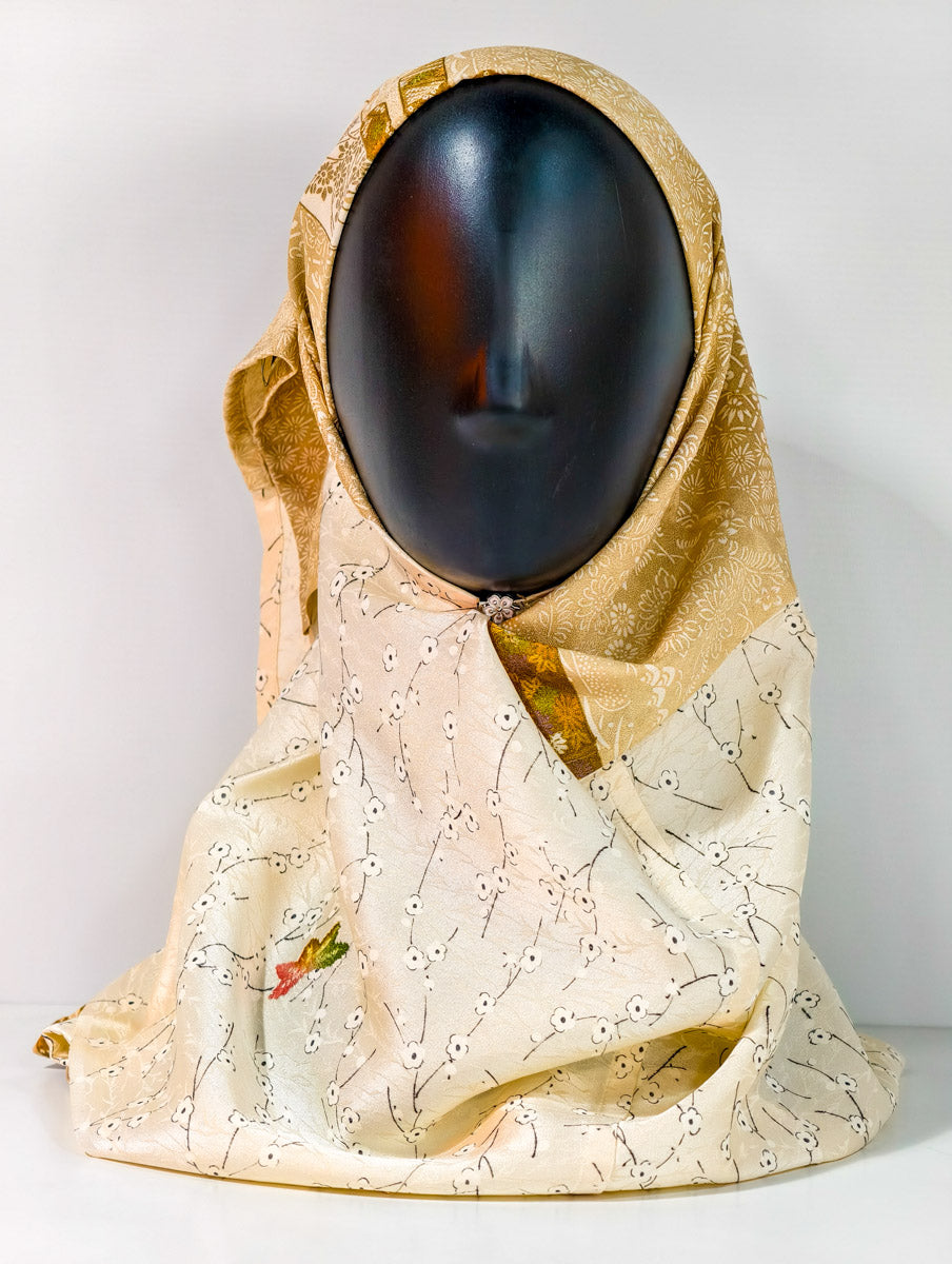 Beige Floral Woven Silk Kimono x Hijab