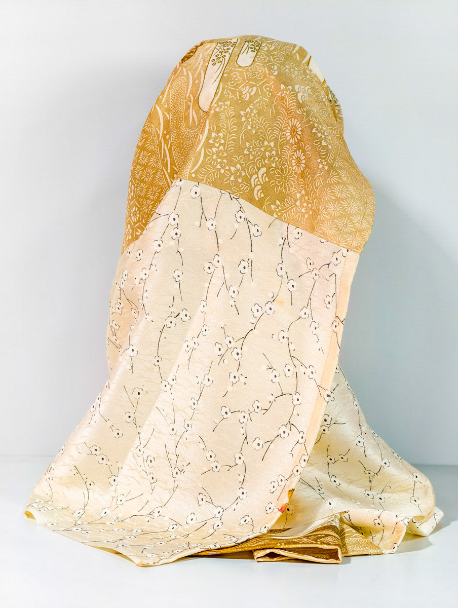 Beige Floral Woven Silk Kimono x Hijab
