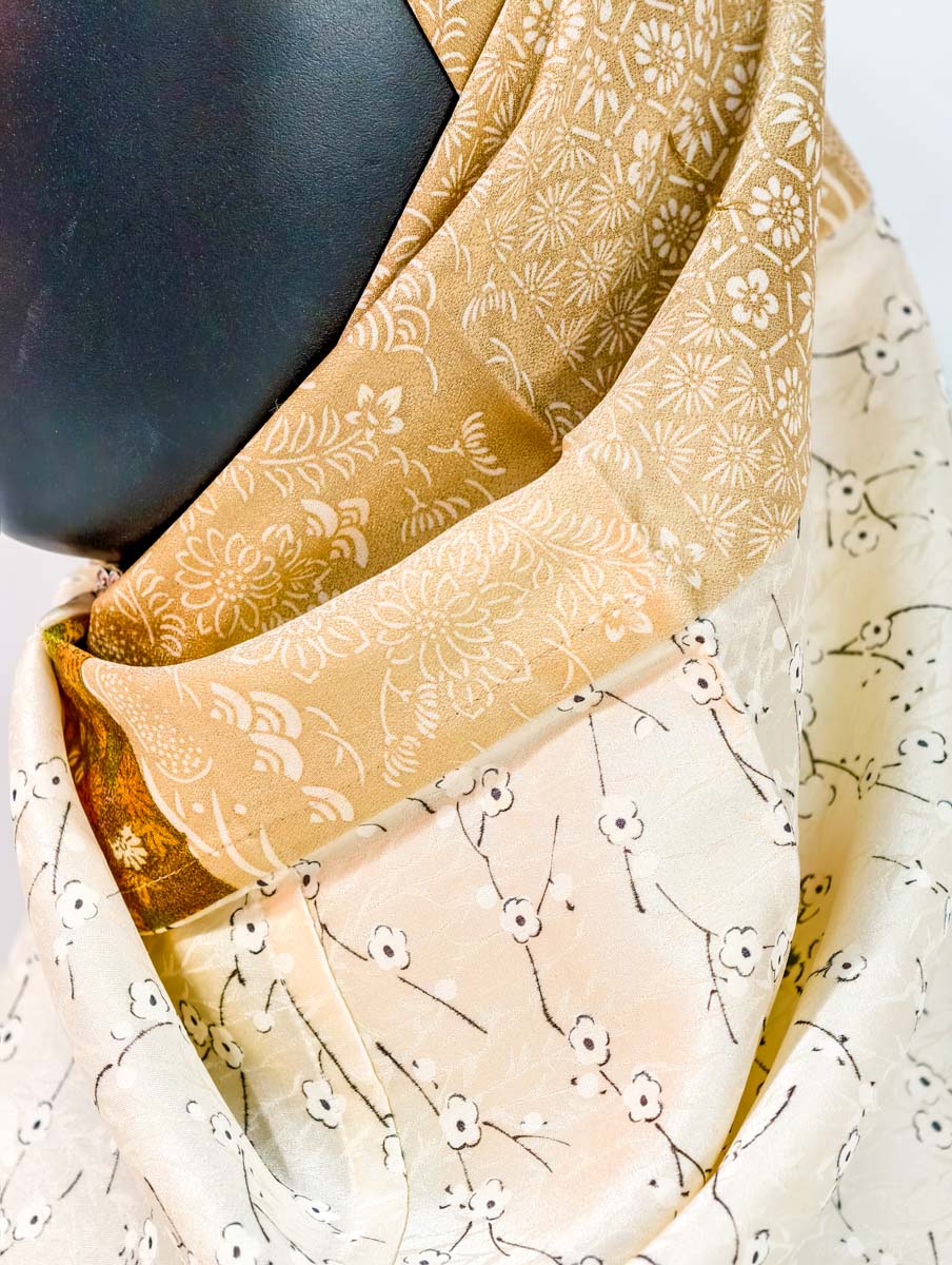 Beige Floral Woven Silk Kimono x Hijab