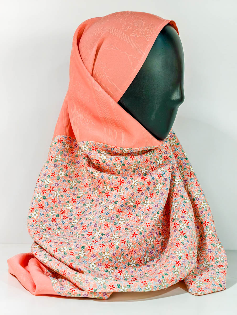 Peach Floral Theme Silk Kimono x Hijab
