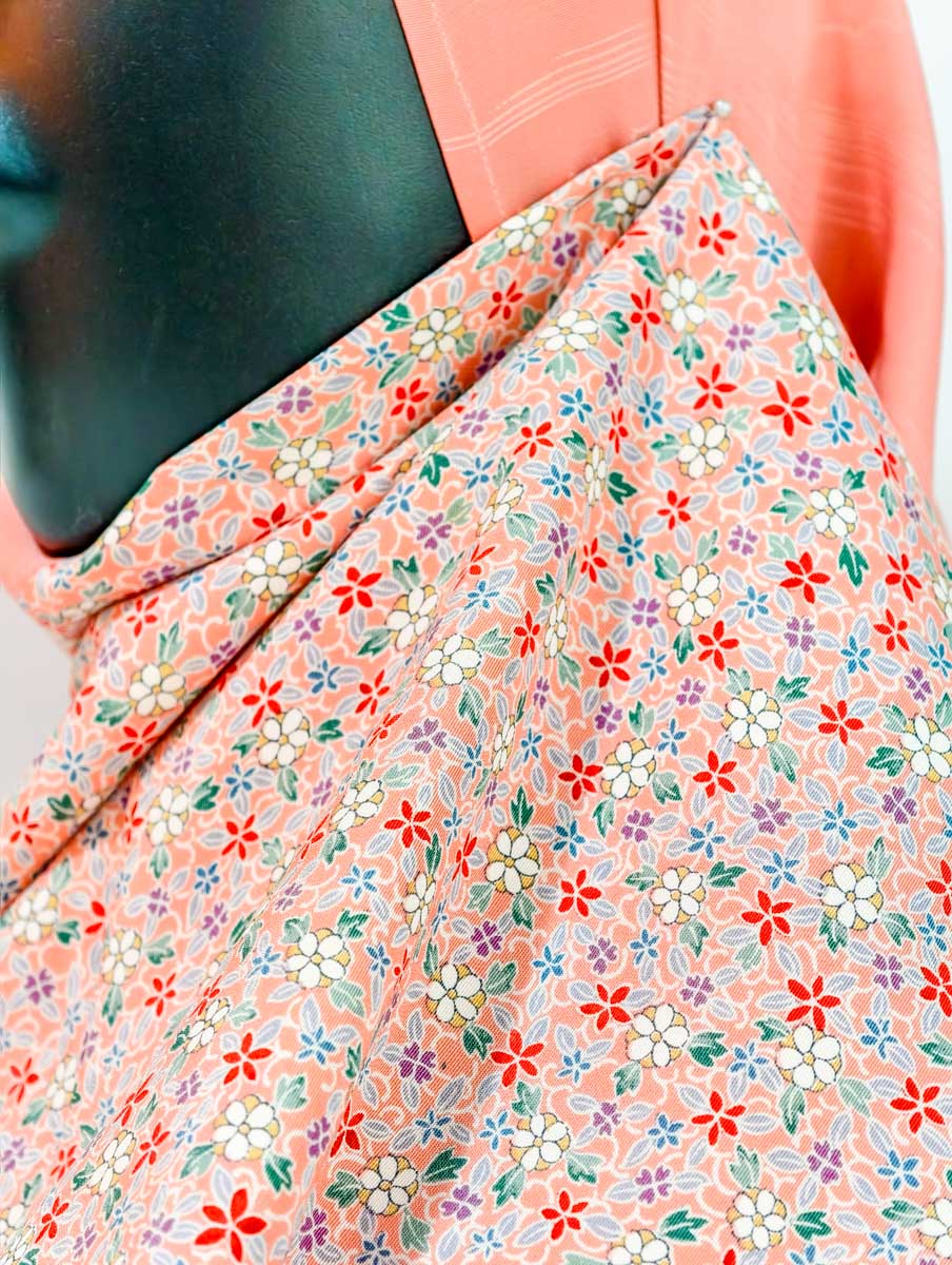 Peach Floral Theme Silk Kimono x Hijab