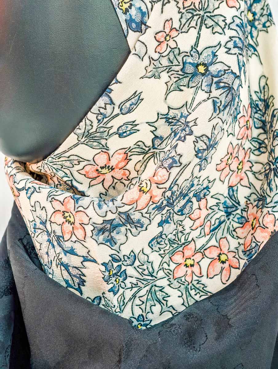 Black and Cream Floral Silk Kimono x Hijab