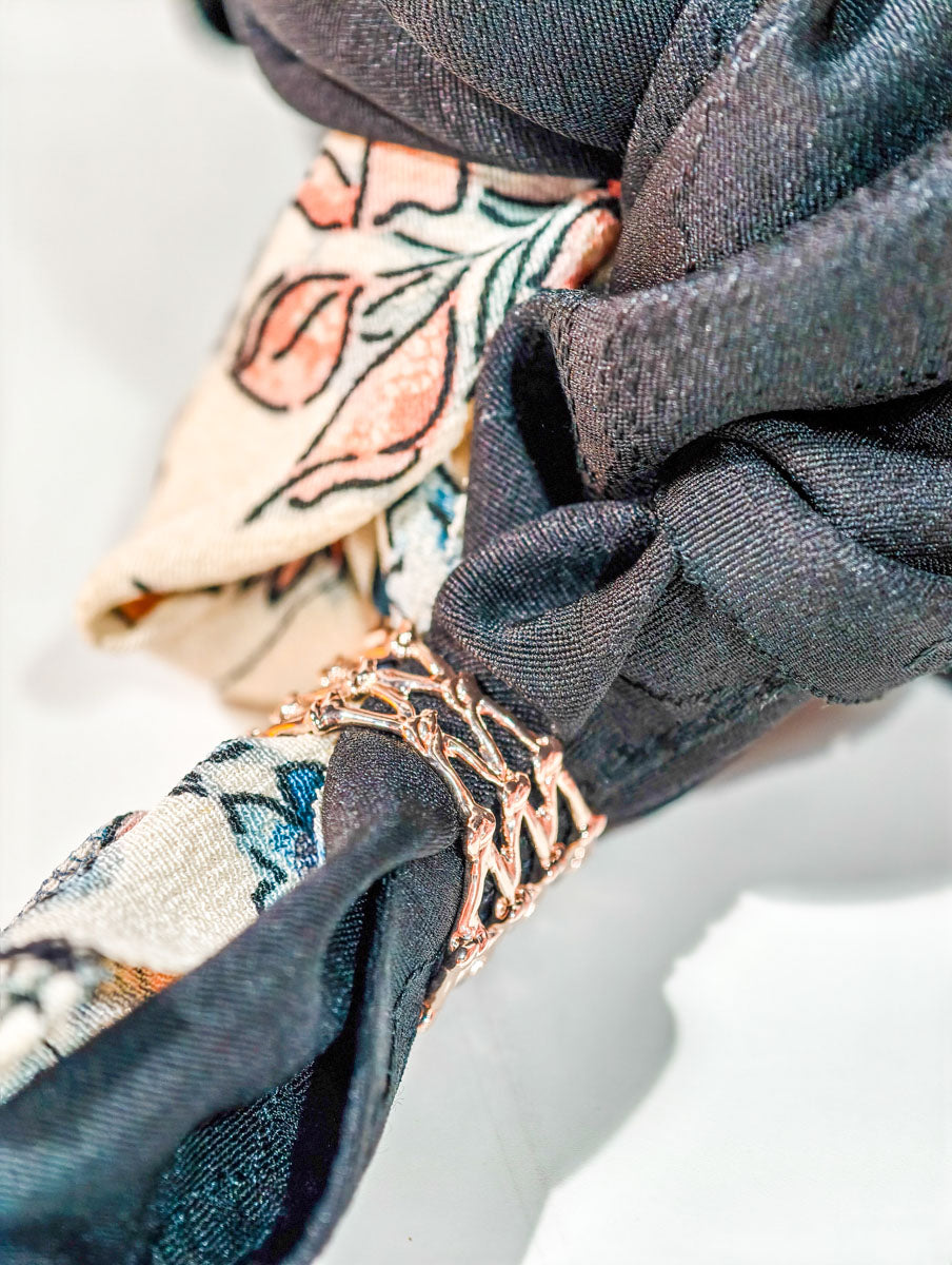 Black and Cream Floral Silk Kimono x Hijab