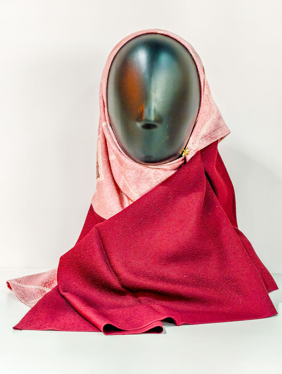 Red and Peach Geometric Inspired Silk Kimono x Hijab