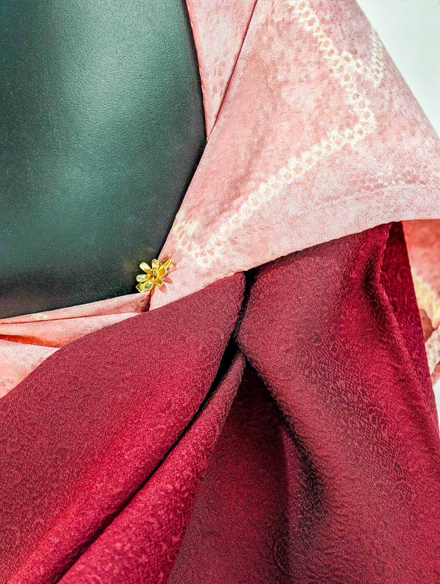 Red and Peach Geometric Inspired Silk Kimono x Hijab