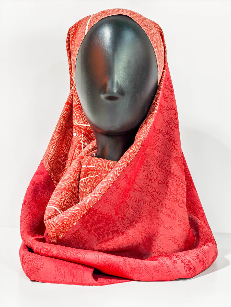 Red Geometric Inspired Silk Kimono x Hijab