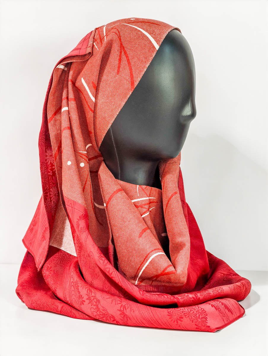 Red Geometric Inspired Silk Kimono x Hijab