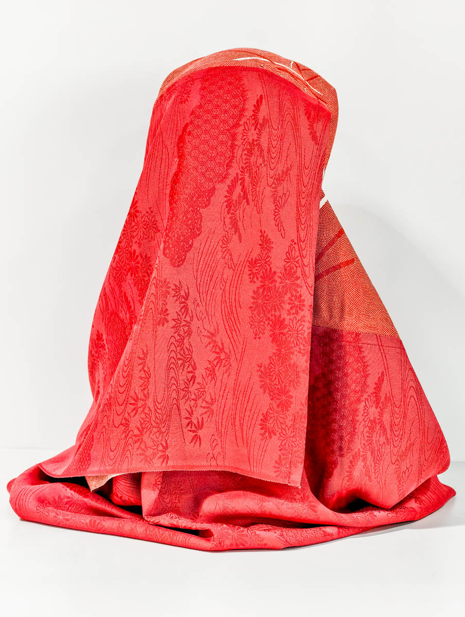 Red Geometric Inspired Silk Kimono x Hijab