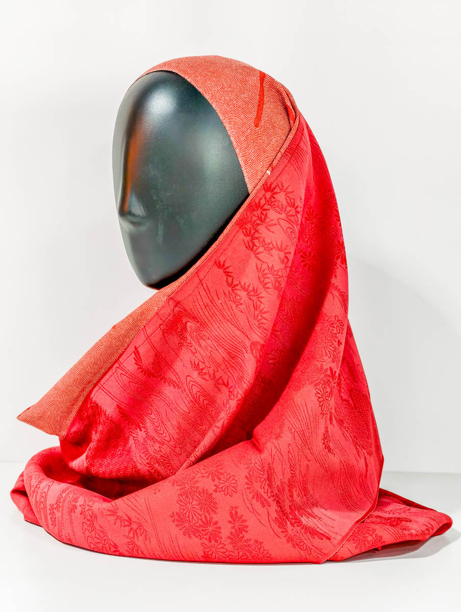 Red Geometric Inspired Silk Kimono x Hijab