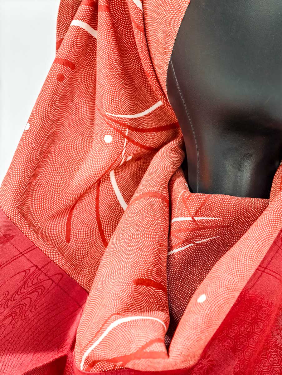 Red Geometric Inspired Silk Kimono x Hijab