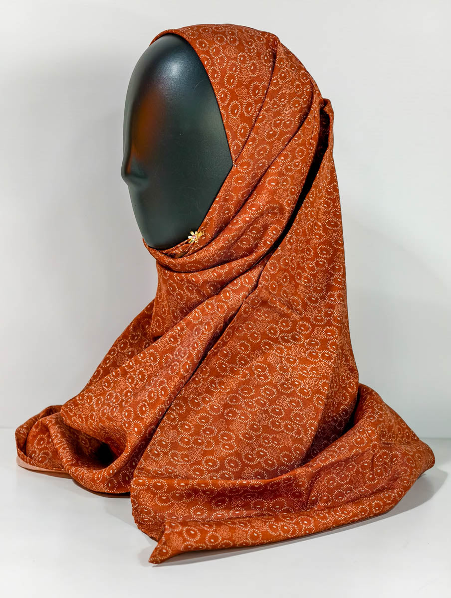 Orange Flower Pattern Silk Kimono x Hijab