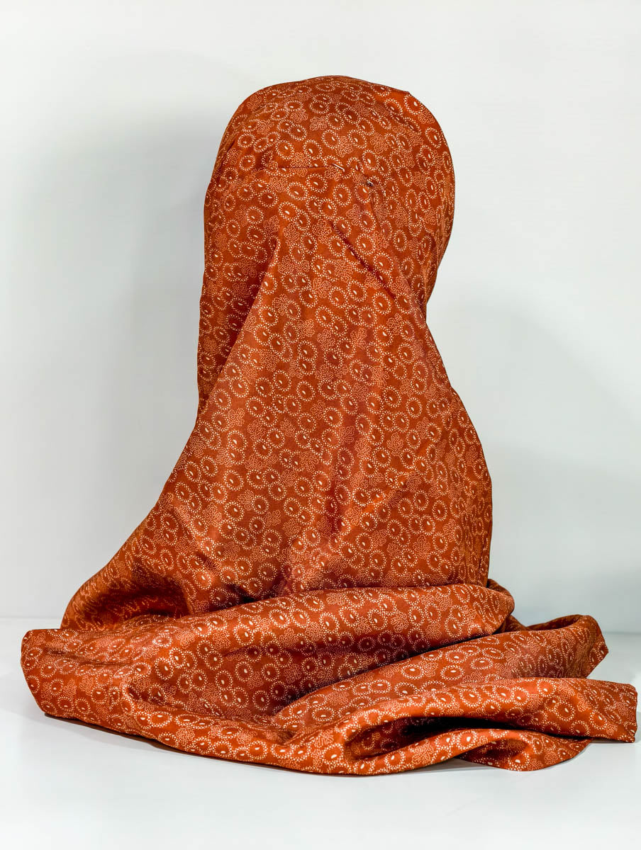 Orange Flower Pattern Silk Kimono x Hijab
