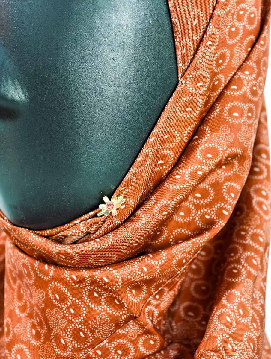 Orange Flower Pattern Silk Kimono x Hijab