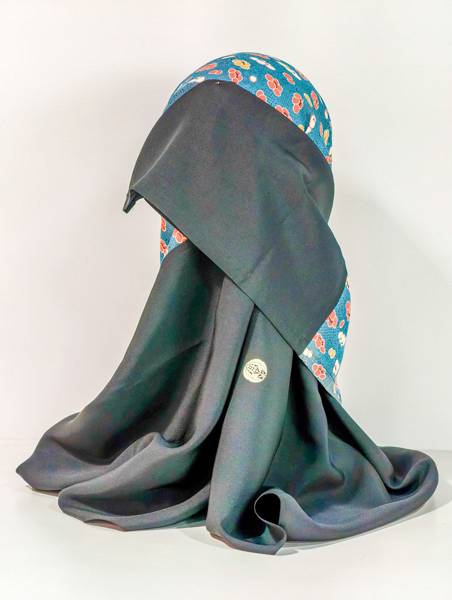 Black and Blue Sakura Floral Silk Kimono x Hijab
