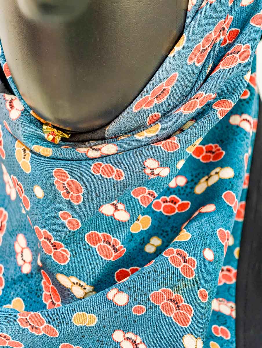 Black and Blue Sakura Floral Silk Kimono x Hijab
