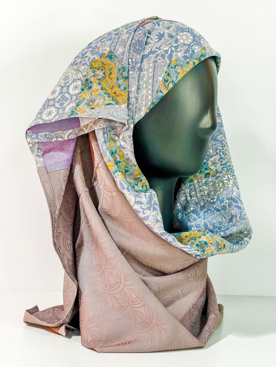 Brown Geometric Floral Silk Kimono x Hijab