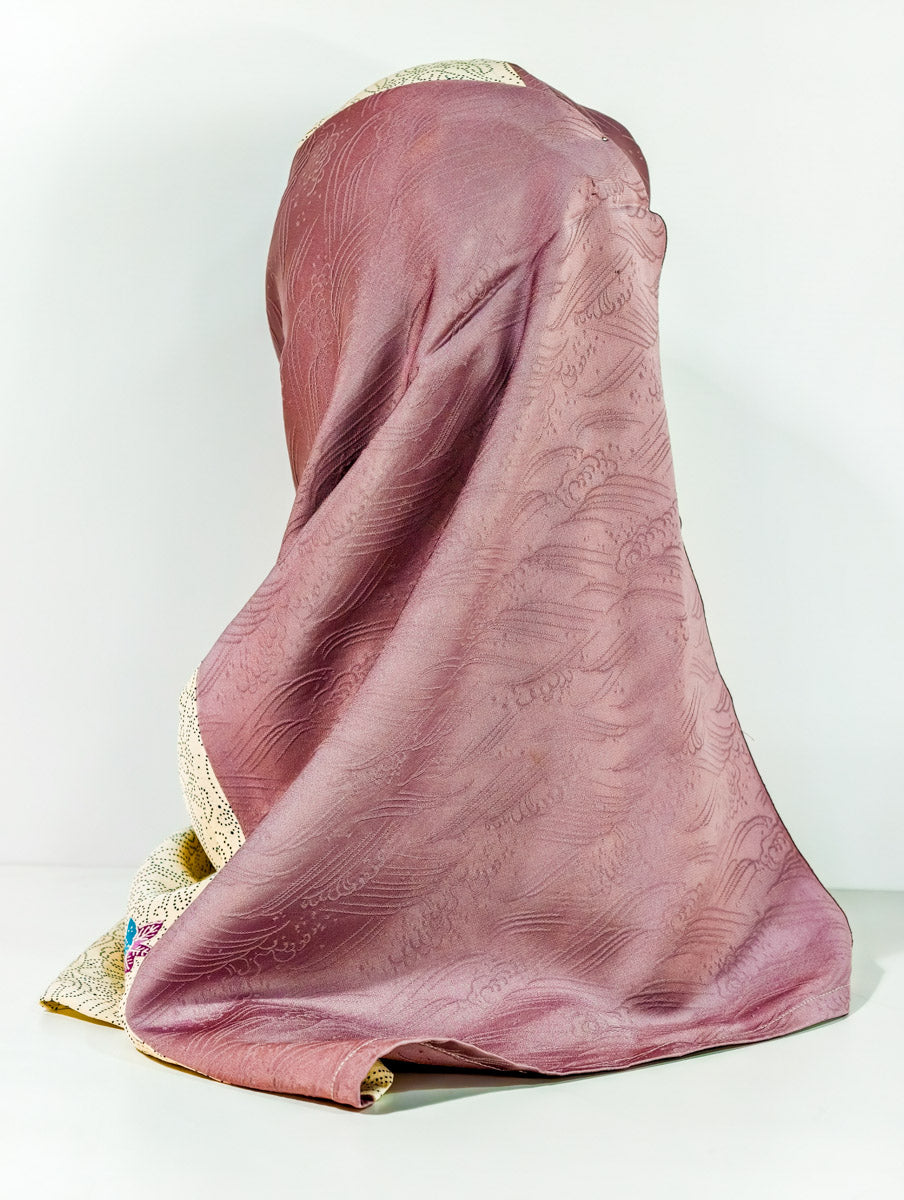 Beige Geometric Floral Theme Silk Kimono x Hijab