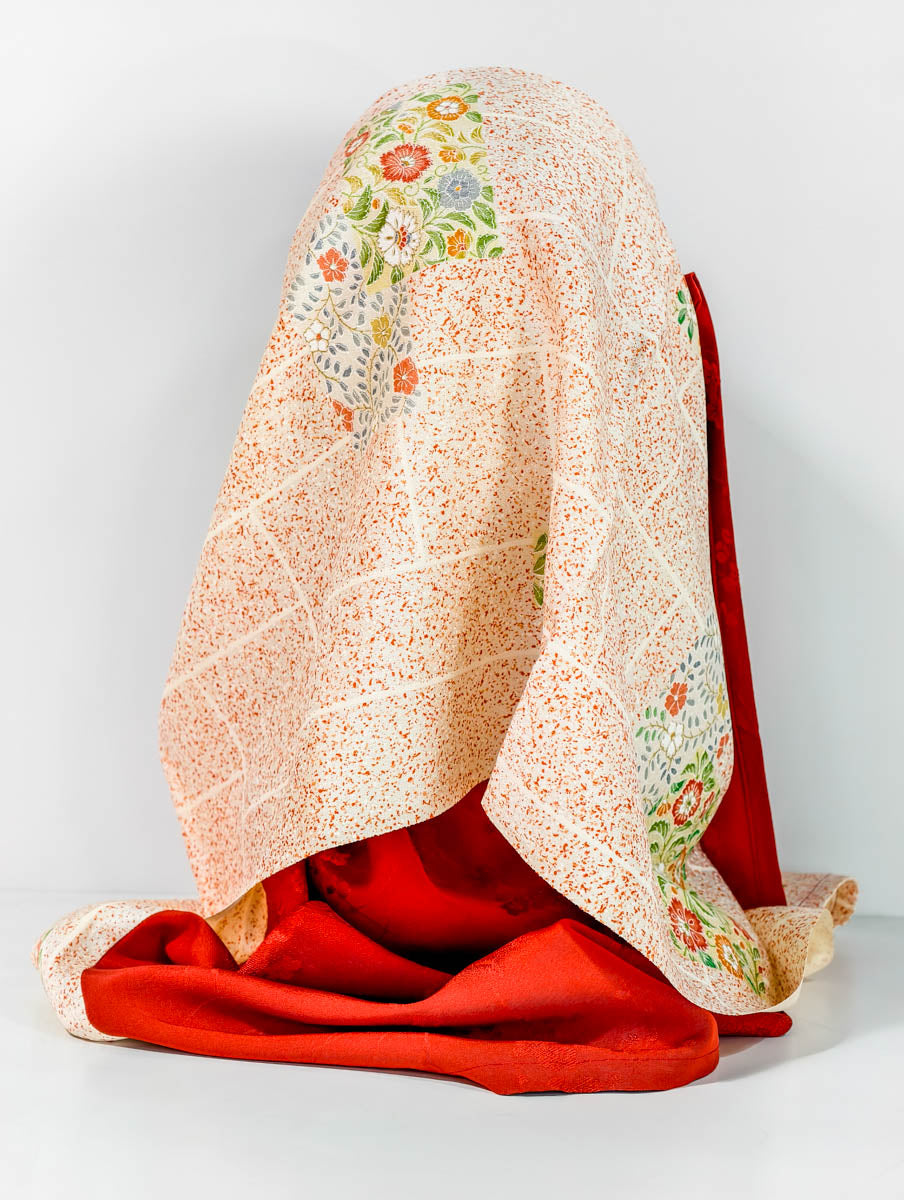 Red and Orange Geometric Floral Silk Kimono x Hijab