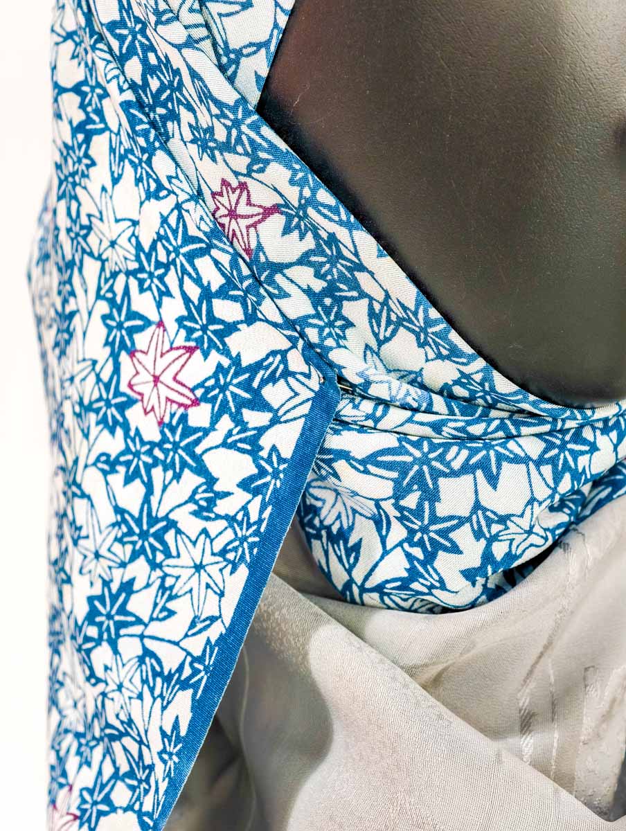 Blue and Grey Abstract Floral Silk Kimono x Hijab