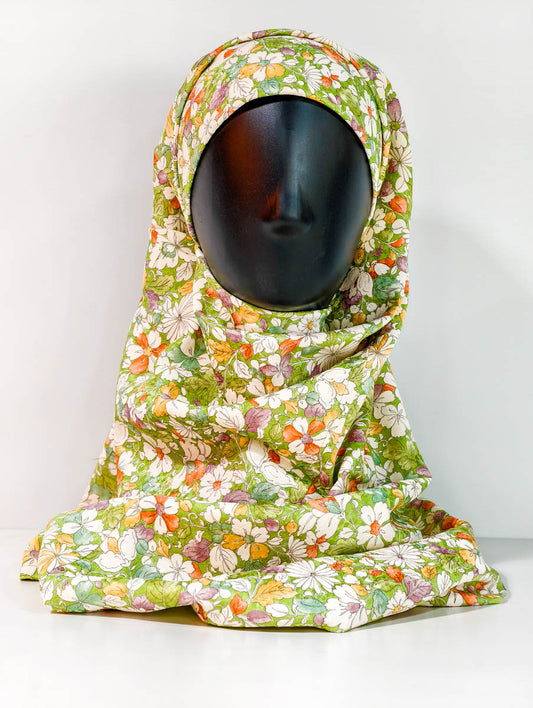 Green Floral Art Silk Kimono x Hijab