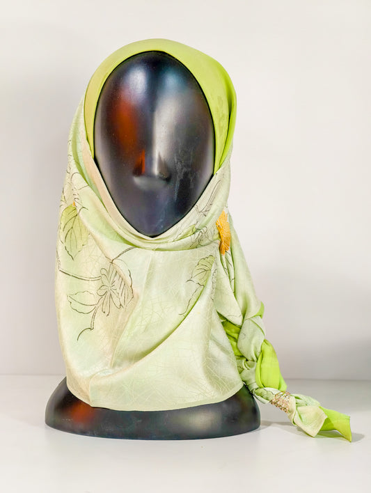 Lime Green Flower Inspired Silk Kimono x Hijab