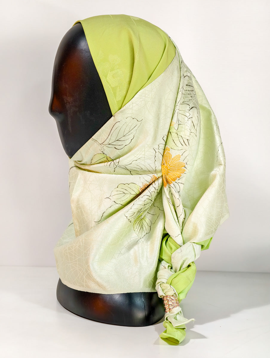 Lime Green Flower Inspired Silk Kimono x Hijab
