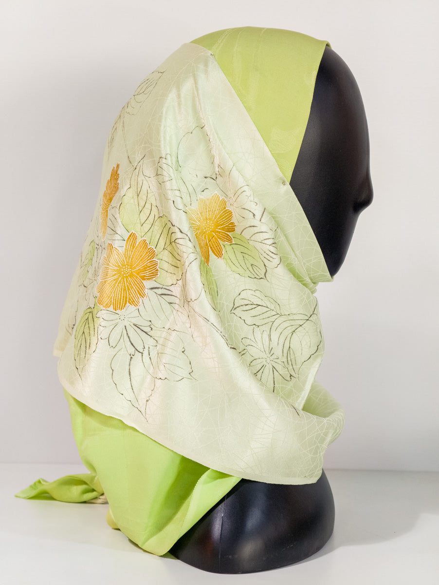 Lime Green Flower Inspired Silk Kimono x Hijab