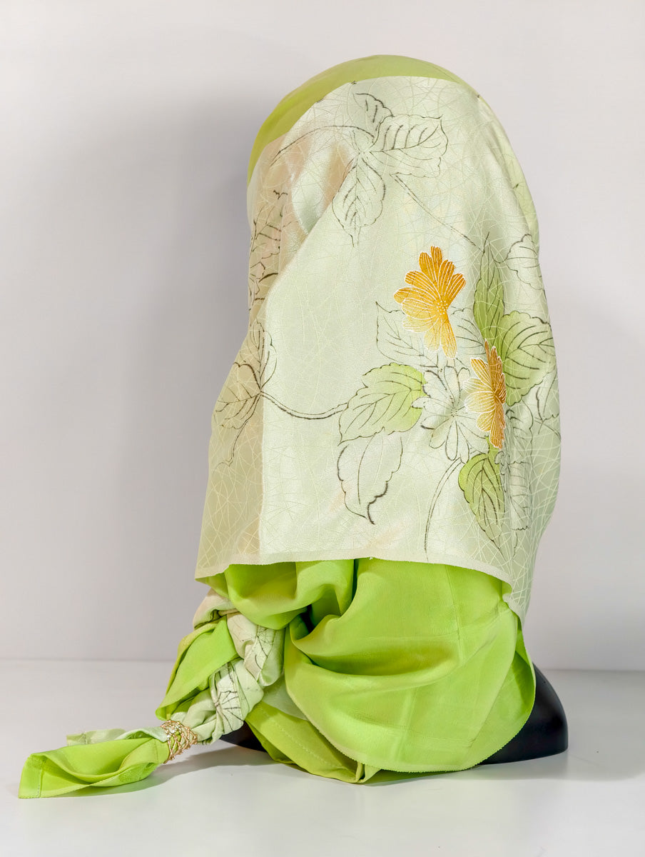 Lime Green Flower Inspired Silk Kimono x Hijab