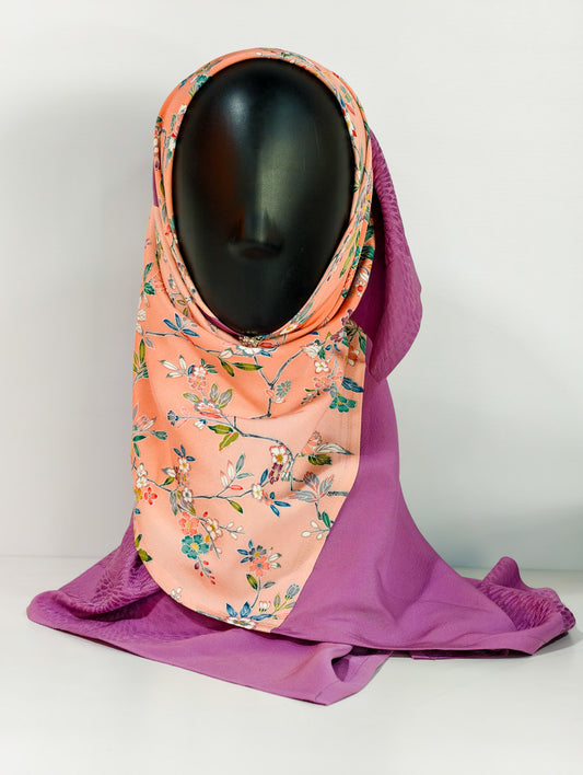 Purple and Orange Floral Silk Kimono x Hijab