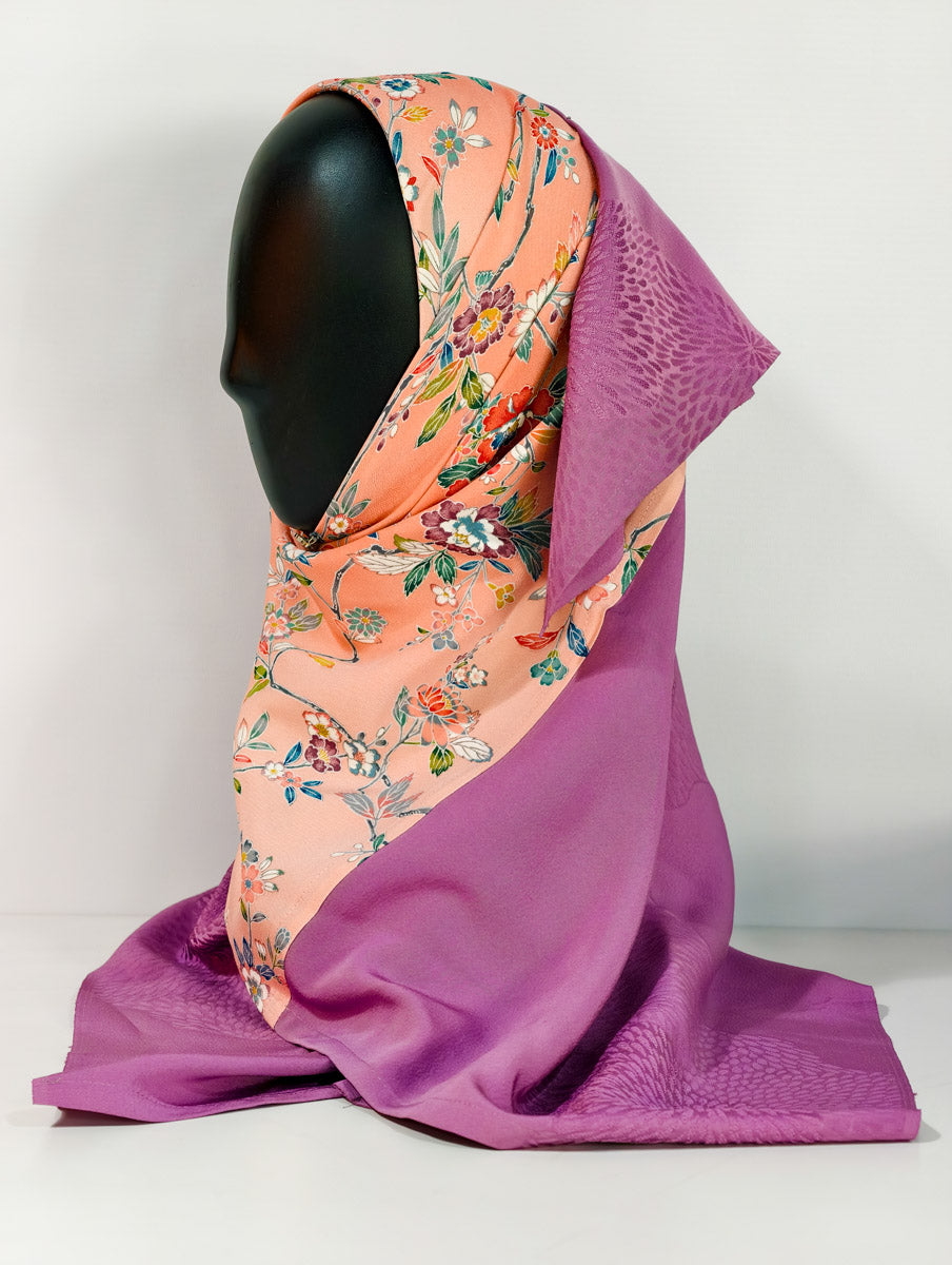 Purple and Orange Floral Silk Kimono x Hijab