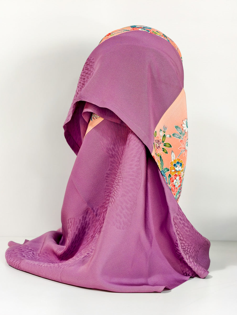 Purple and Orange Floral Silk Kimono x Hijab