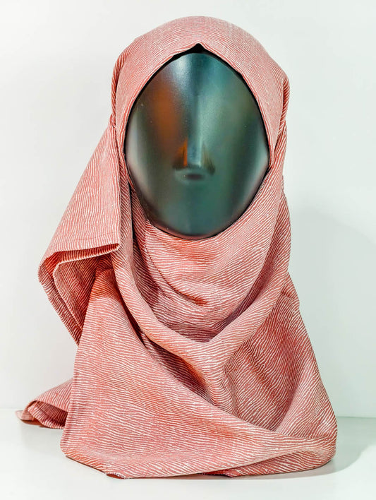 Peach Geometric Waves Silk Kimono x Hijab