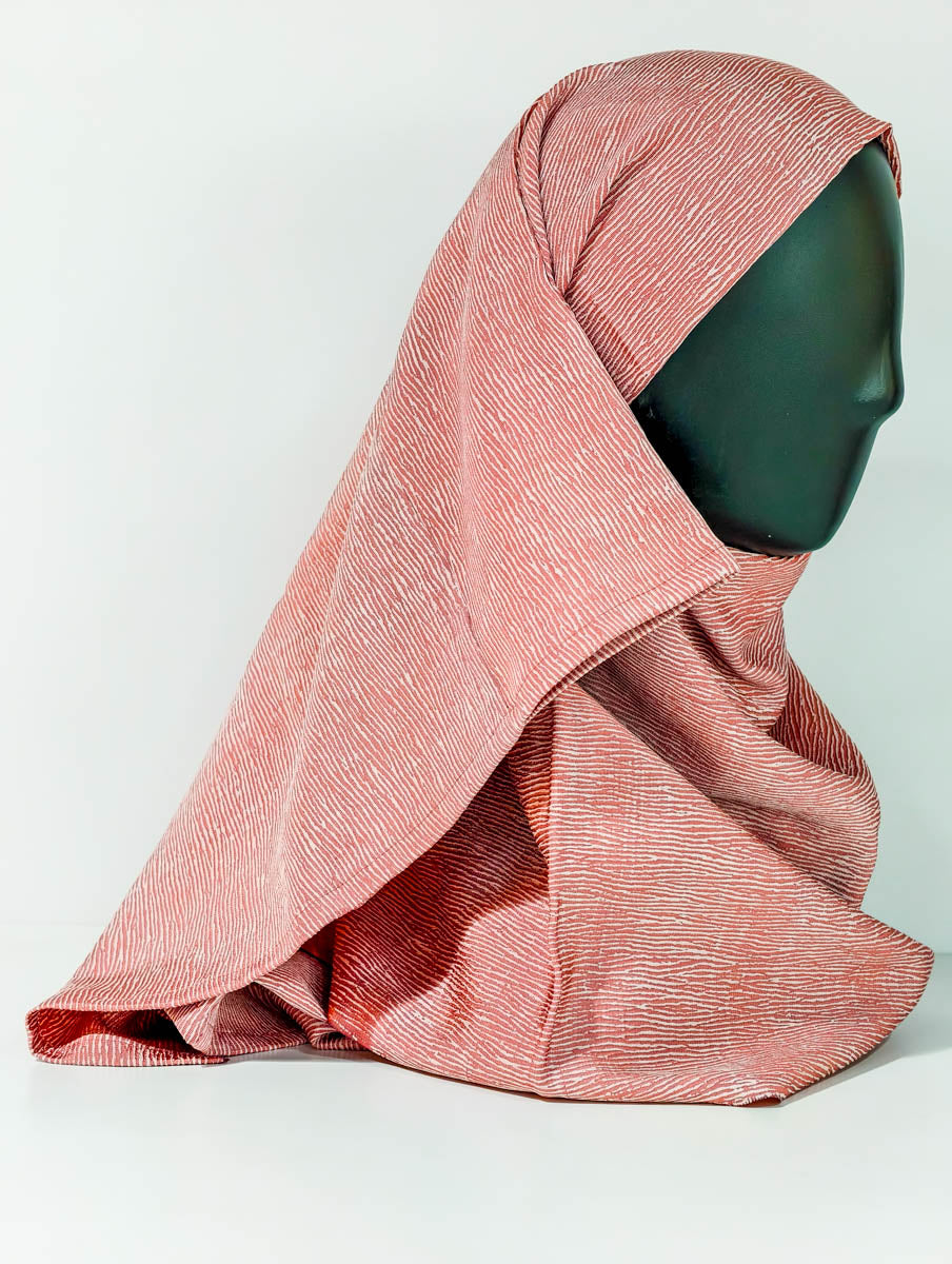 Peach Geometric Waves Silk Kimono x Hijab