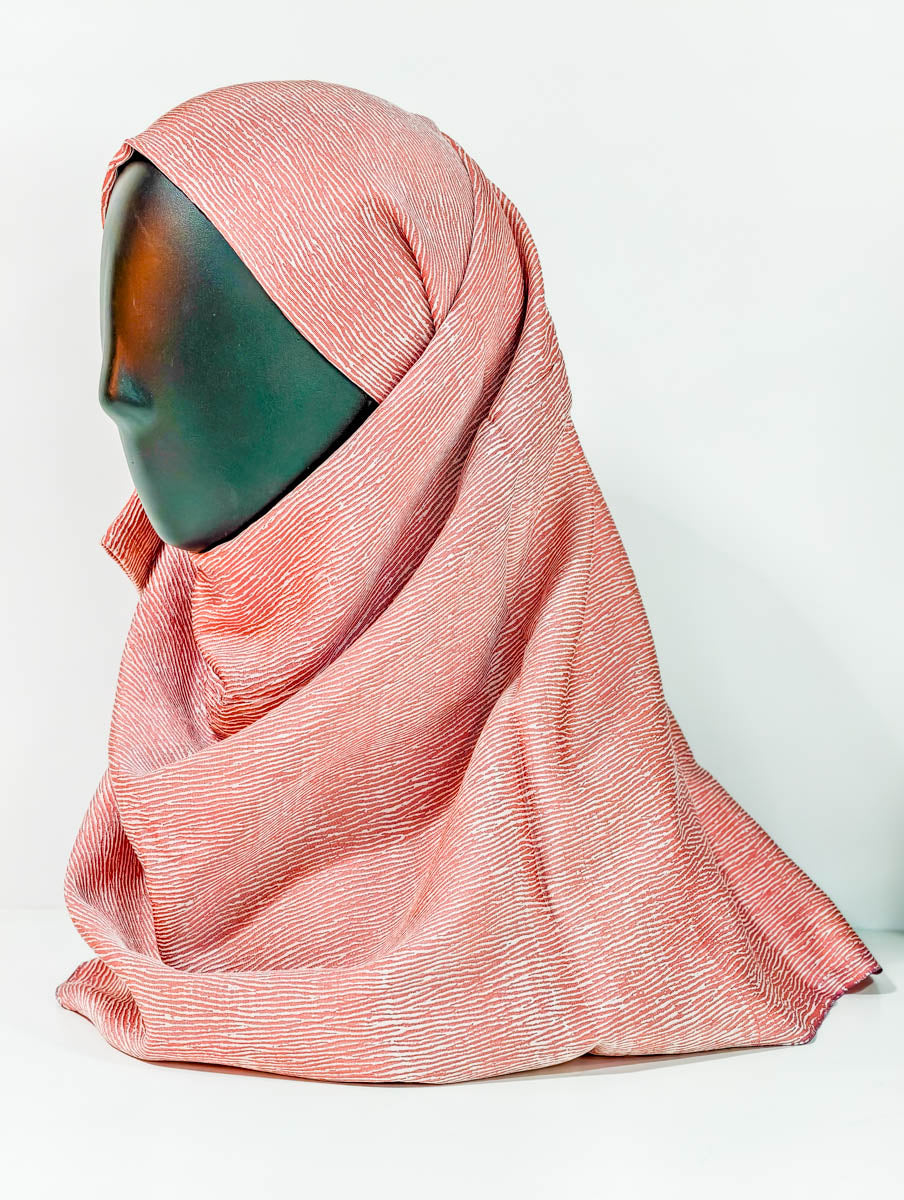 Peach Geometric Waves Silk Kimono x Hijab